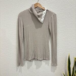 Anthropologie Dolan Brown White Striped Ribbed Turtleneck Size Small